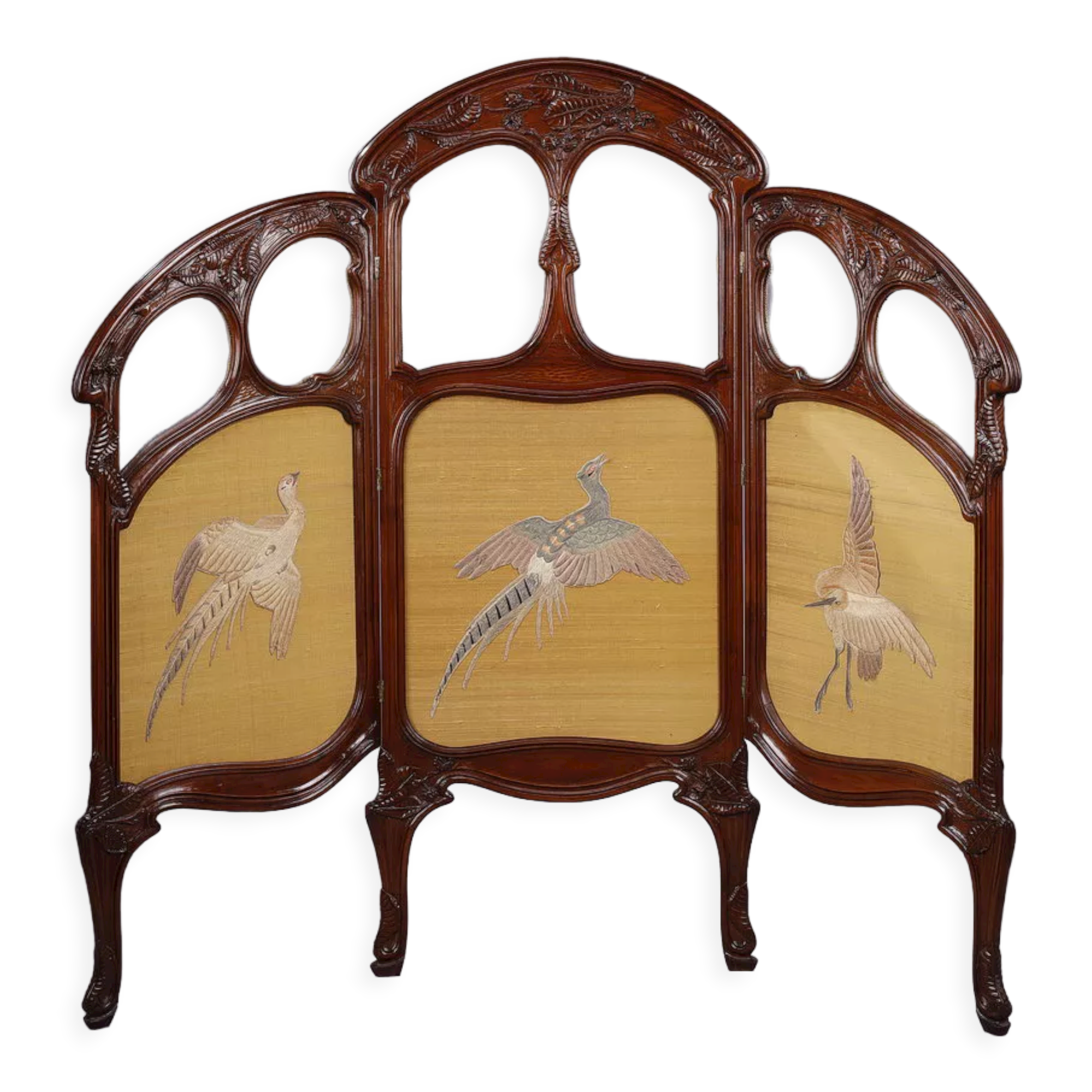 1900 three-leaf mahogany screen by Felix Bernard