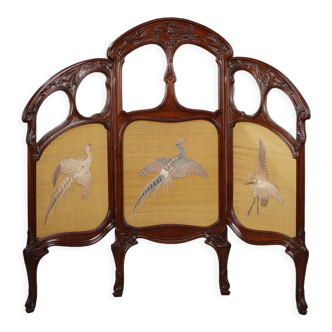 1900 three-leaf mahogany screen by Felix Bernard