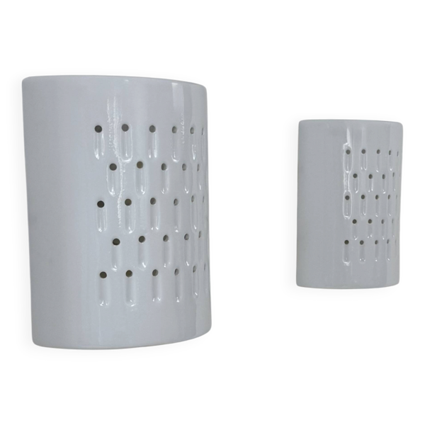 Paire d'appliques vintage en porcelaine blanche, France, 1980