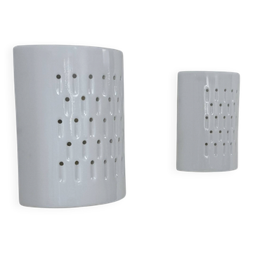 Pair of vintage wall lights in white porcelain, France, 1980.