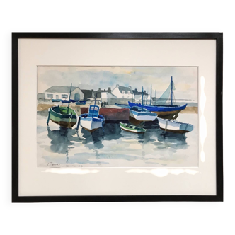 Watercolor by Louis PARRENS (1904-1993). Le Guilvinec
