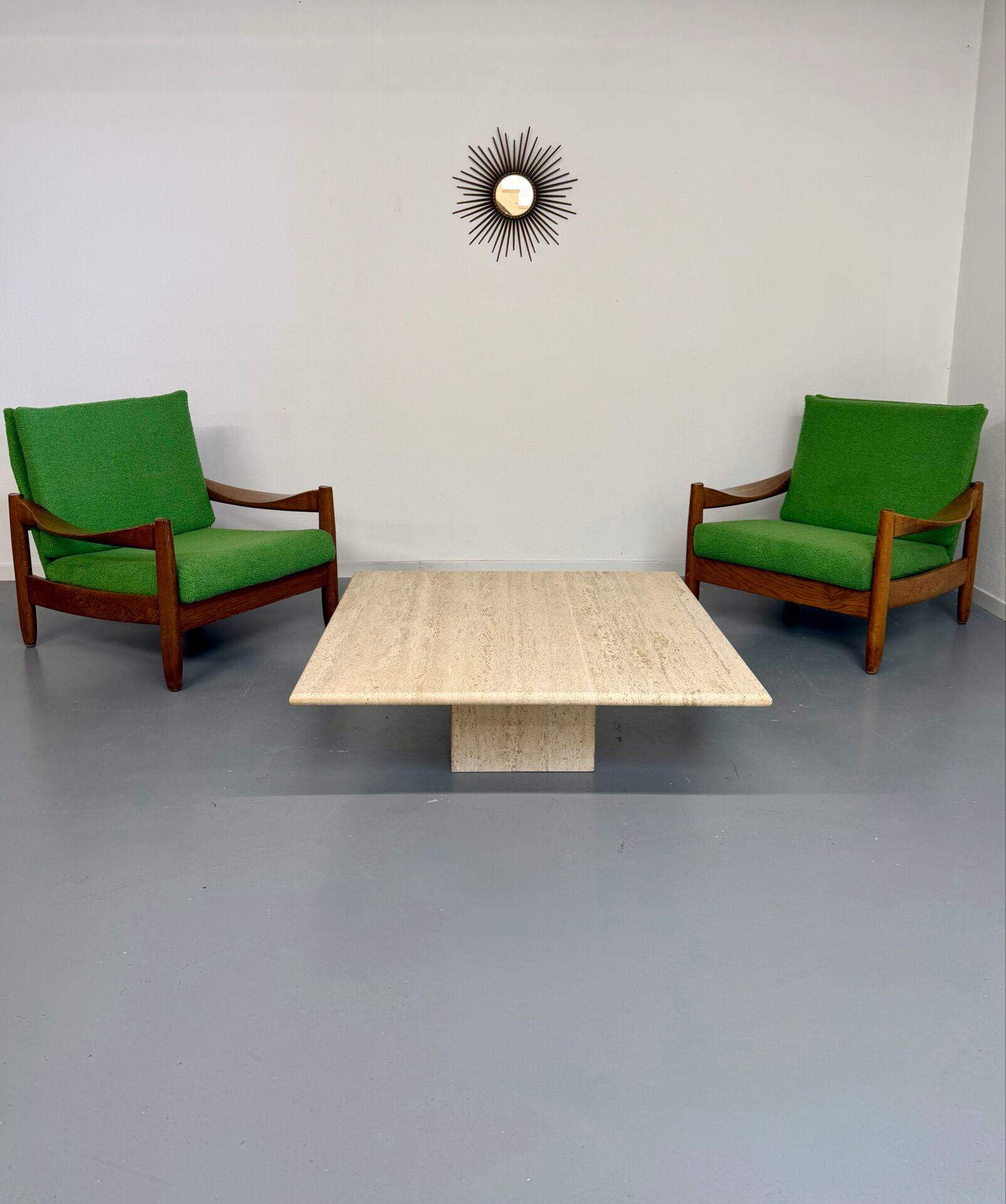 Italian coffee table in travertine, Roche Bobois edition, 70s/80s.