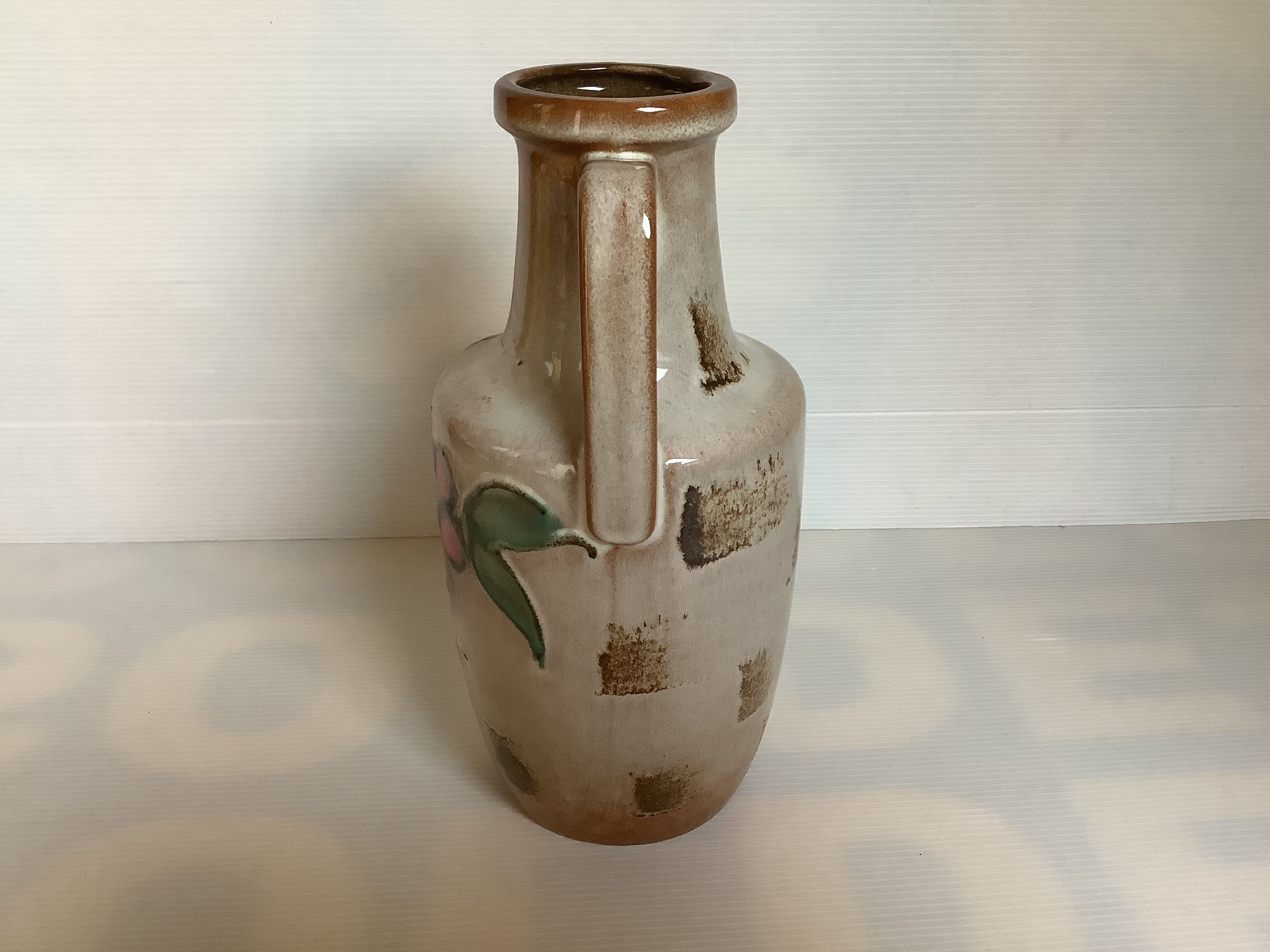 Glazed vase ceramic red flower W Germany vintage