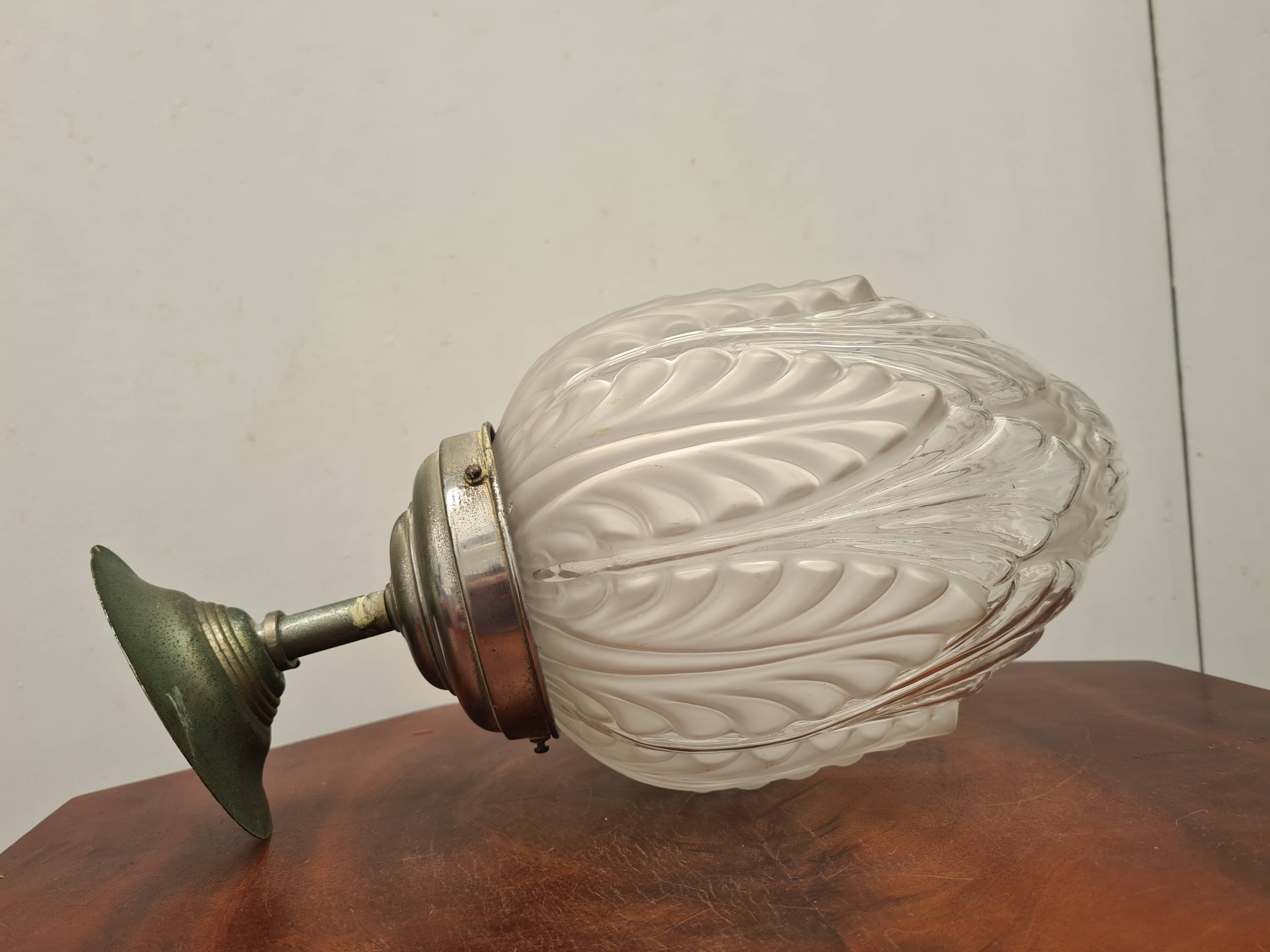 Art deco pendant light, frosted glass, French work