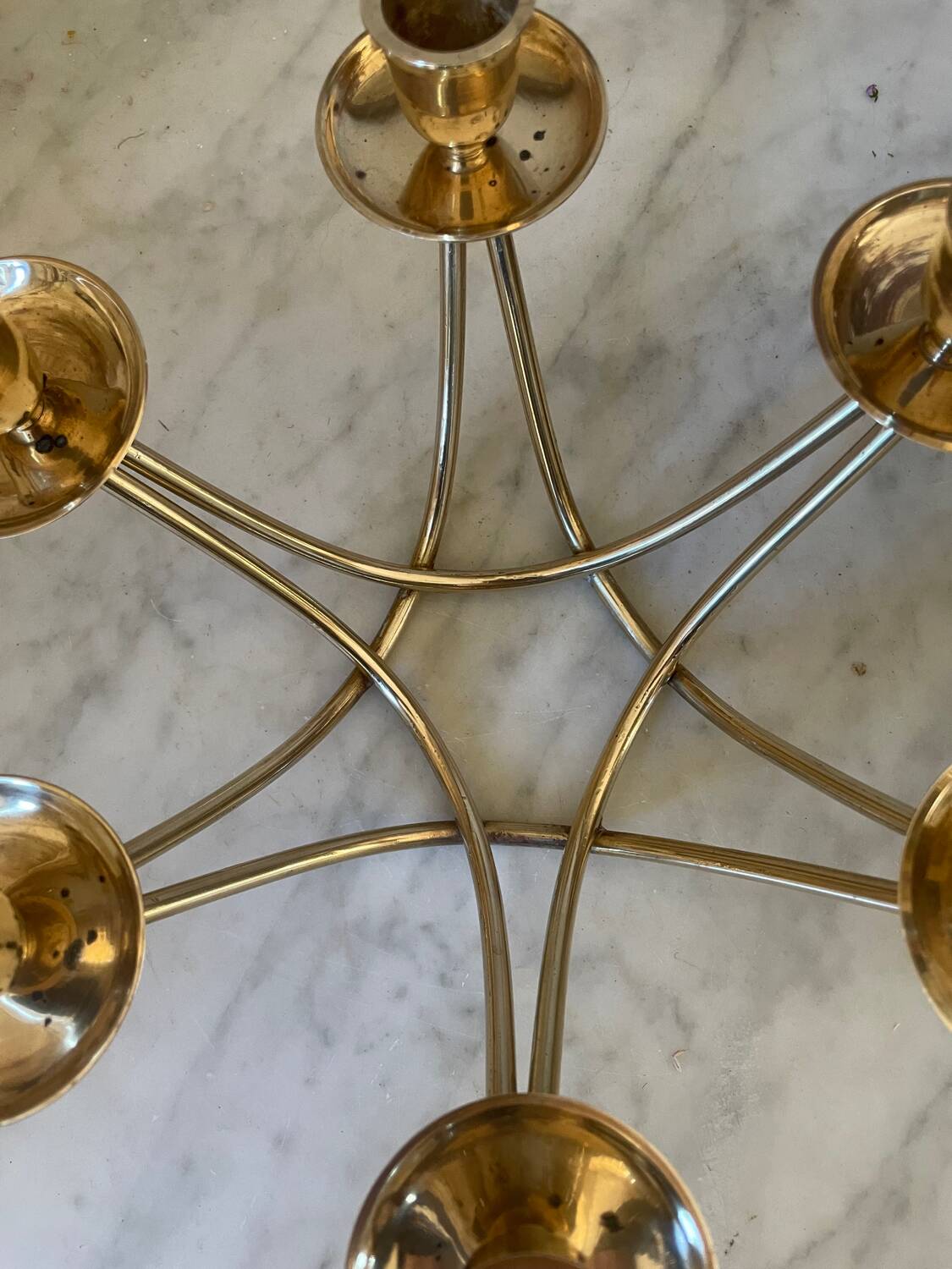 Low six-light brass chandelier circa 1950