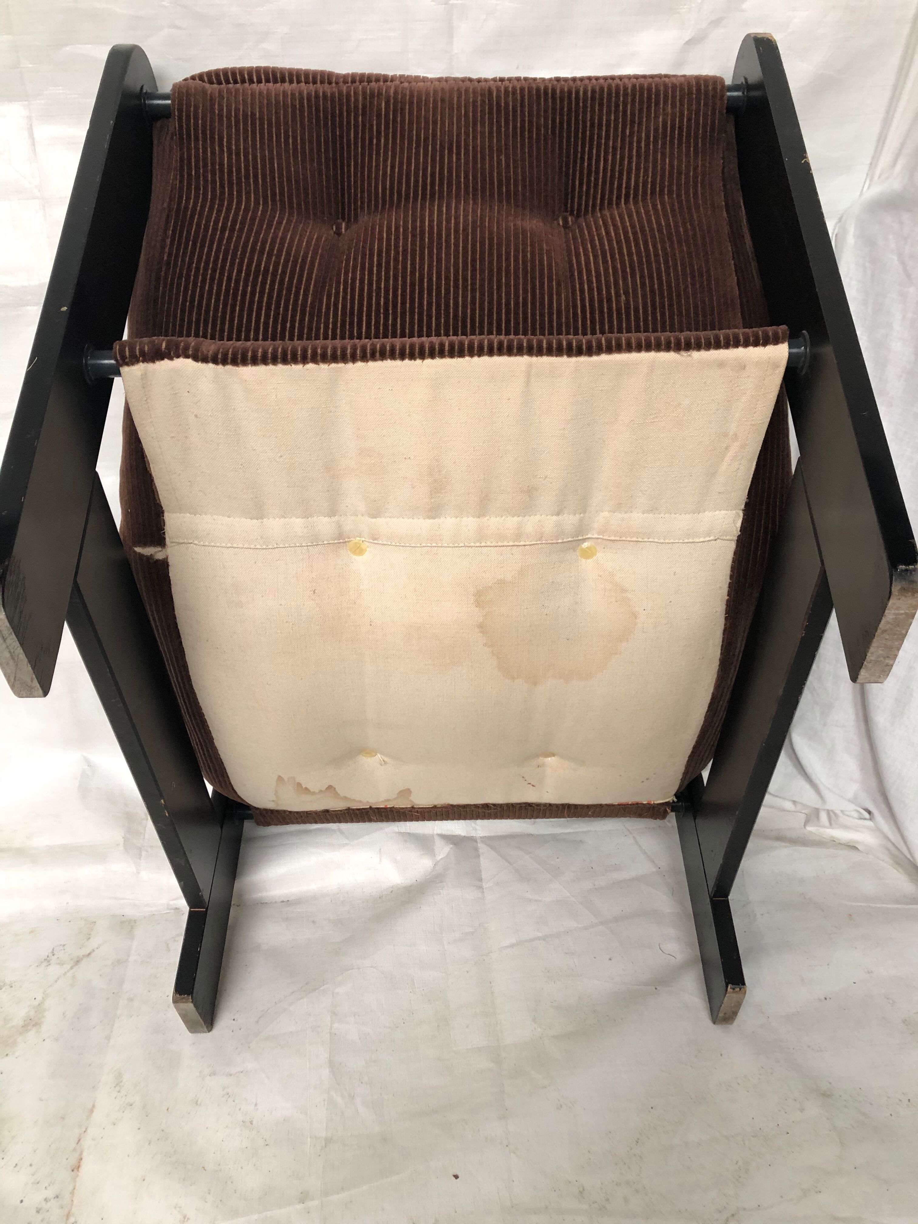 Modernist armchairs wood heaters and brown velvet vintage 70s