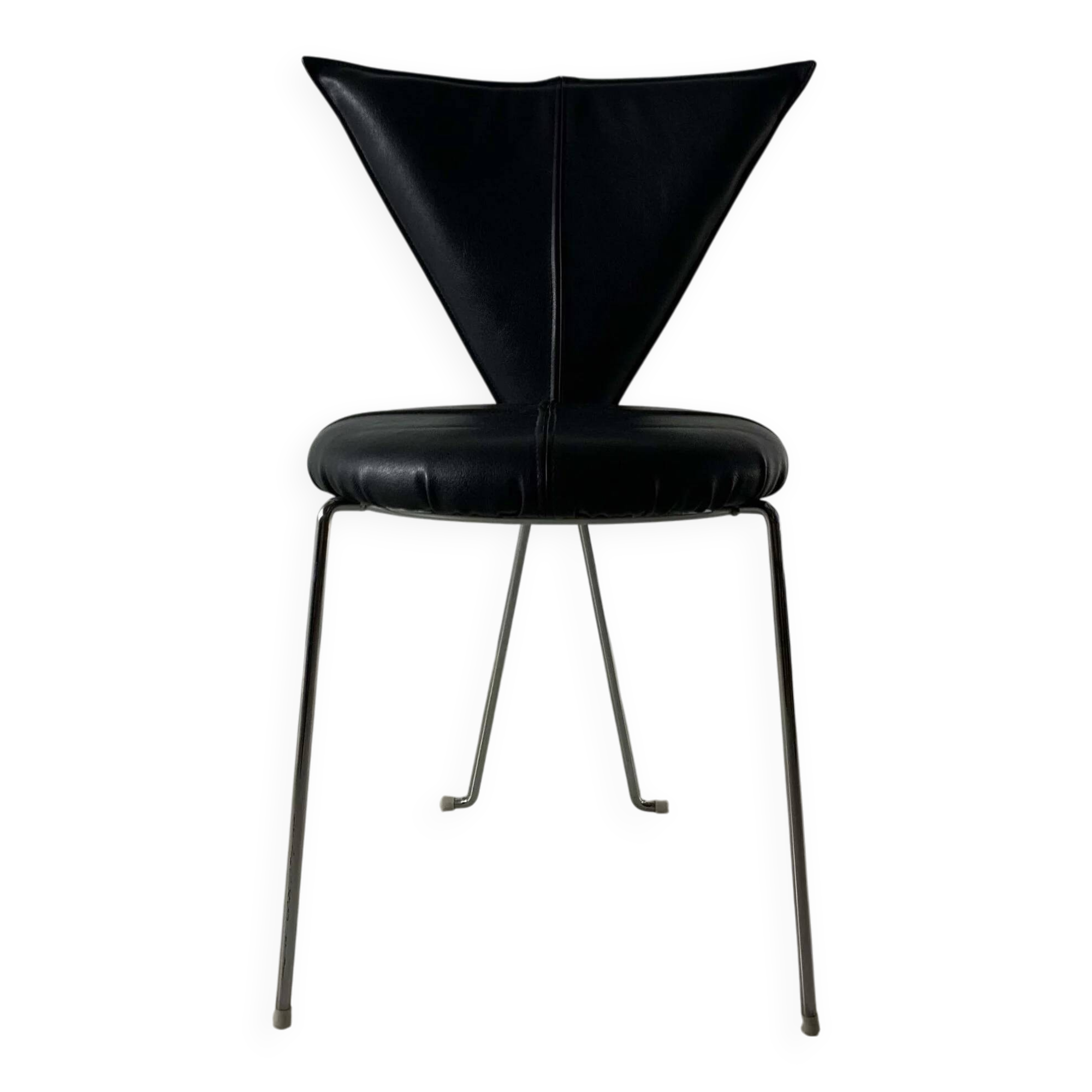 Six chaises en métal recouvertes de similicuir noir, de Lubke, Allemagne, années 1990