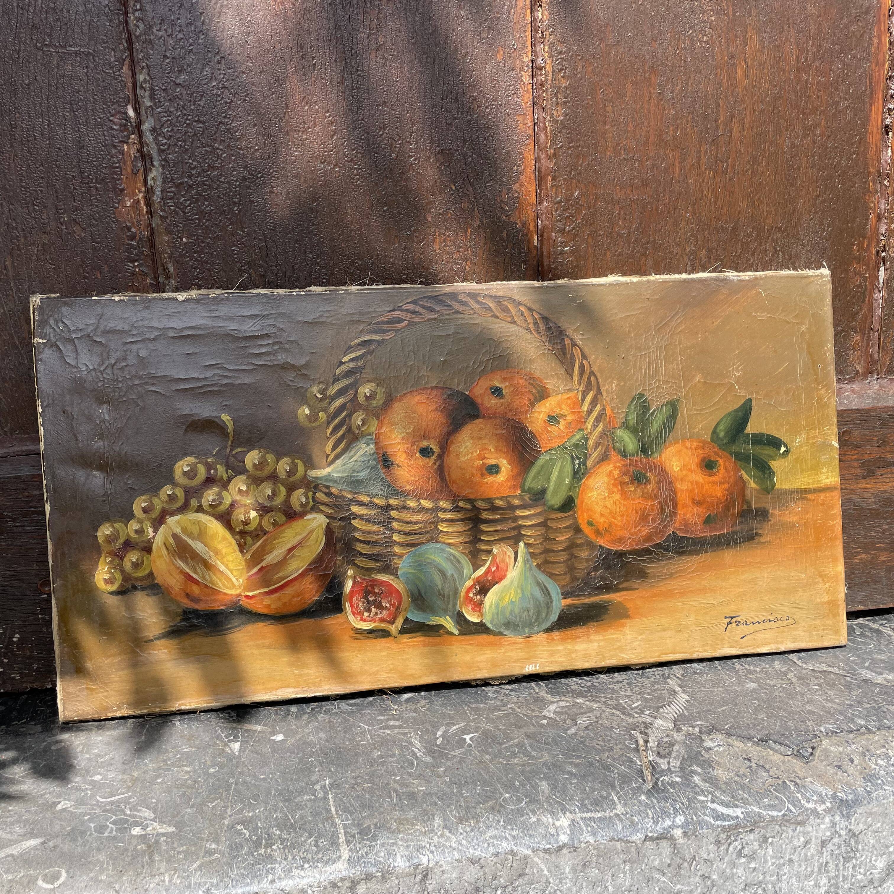 Oil painting on canvas, still life with fruit
