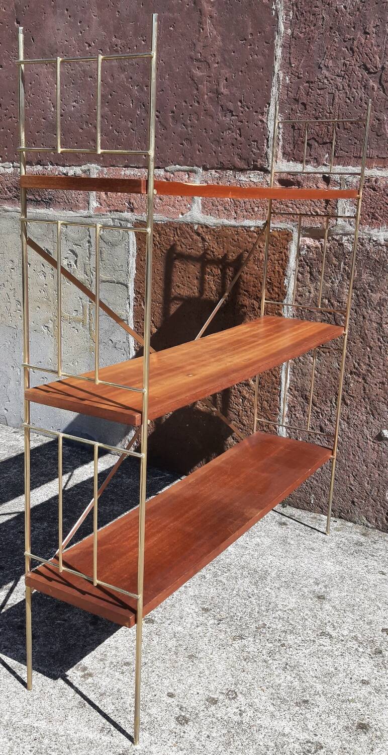 Etagère scandinave string, sur pied (ou mural) bois/ métal doré