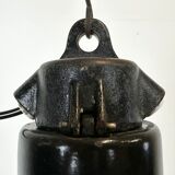 Industrial Black Enamel Factory Pendant Lamp with Iron Top, 1950s