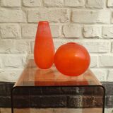 Pair of Murano vases by Seguso - Vintage Corroso glass in orange.