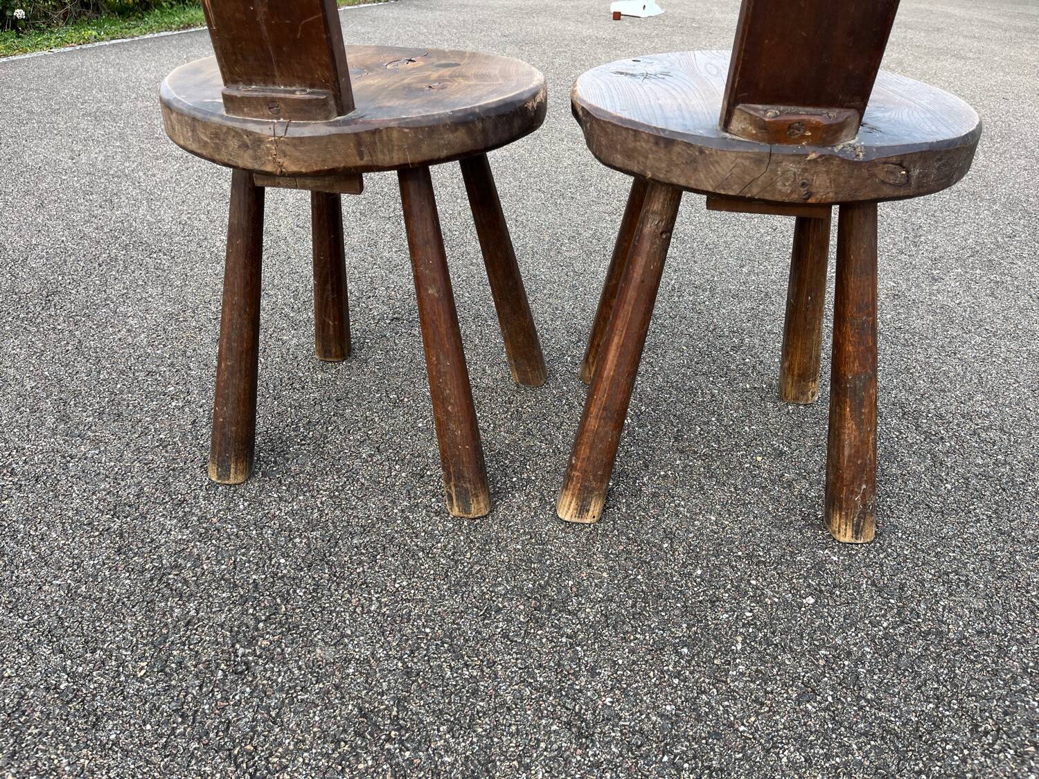 Pair of vintage Aranjou brutalist chairs in solid wood