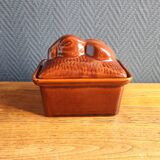 Vintage Rabbit Terrine in Glazed Ceramic - Brown Barbotine