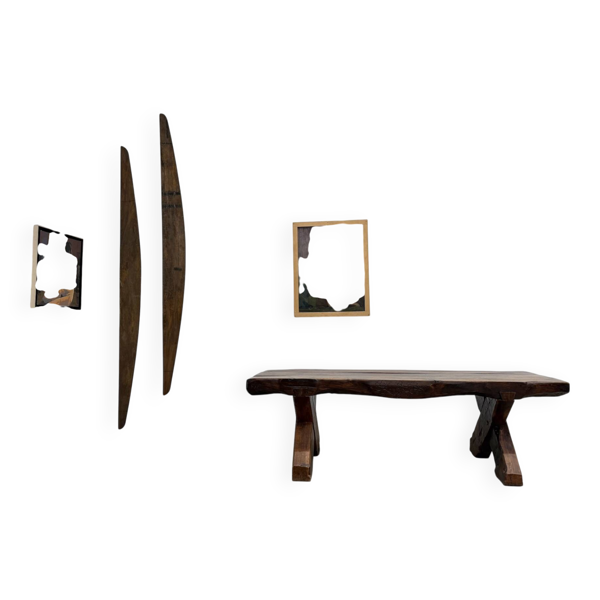 Table Brutaliste en Chêne Massif, Art Populaire (Vers 1900)