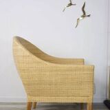 Pair of teak and rattan armchairs