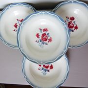 4 vintage Digoin Sarreguemines Nina Rosa porcelain soup plates 2008158