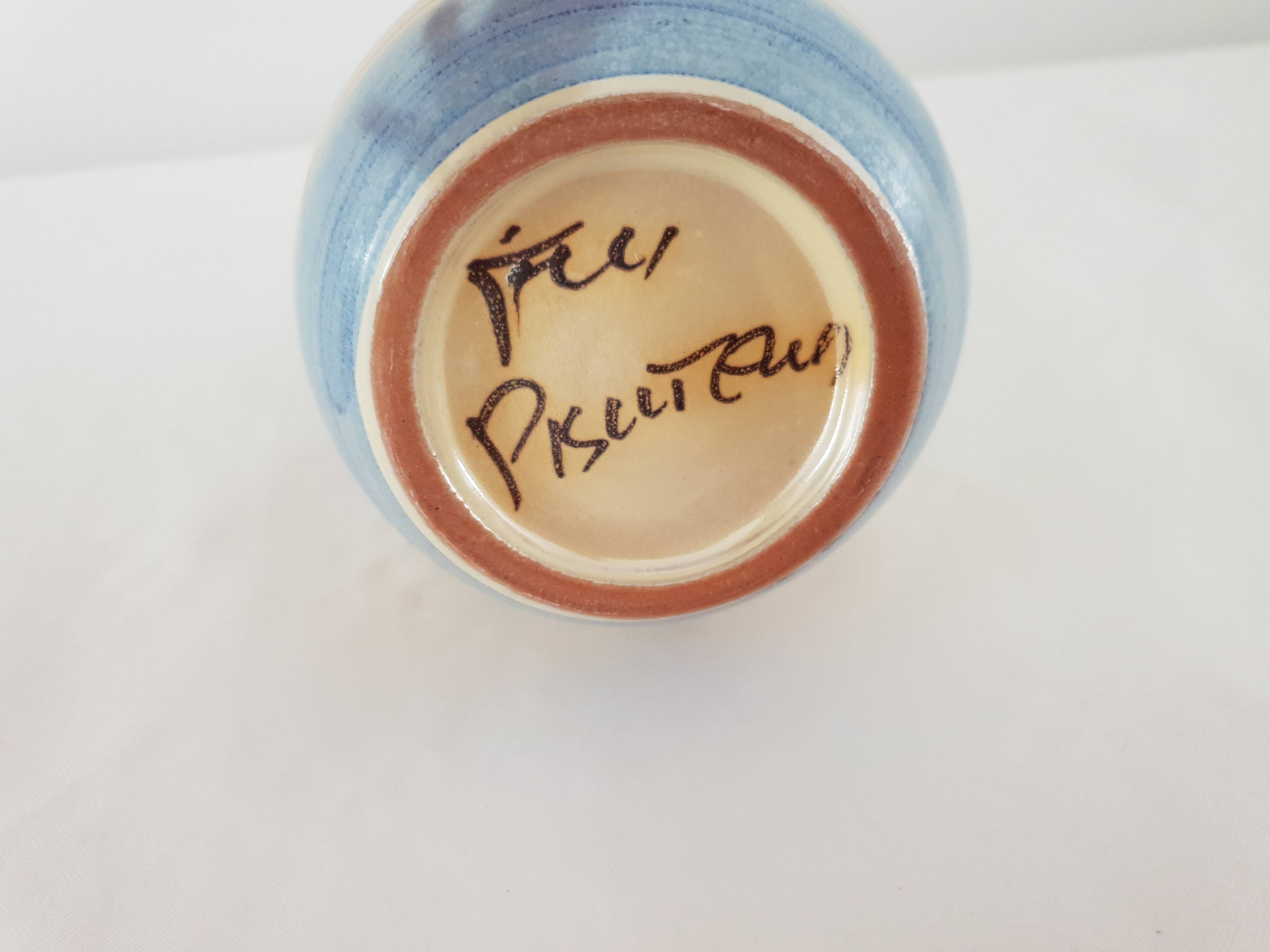 Ceramic soliflore vase Signed Pisutaux (Signature to be identified)
