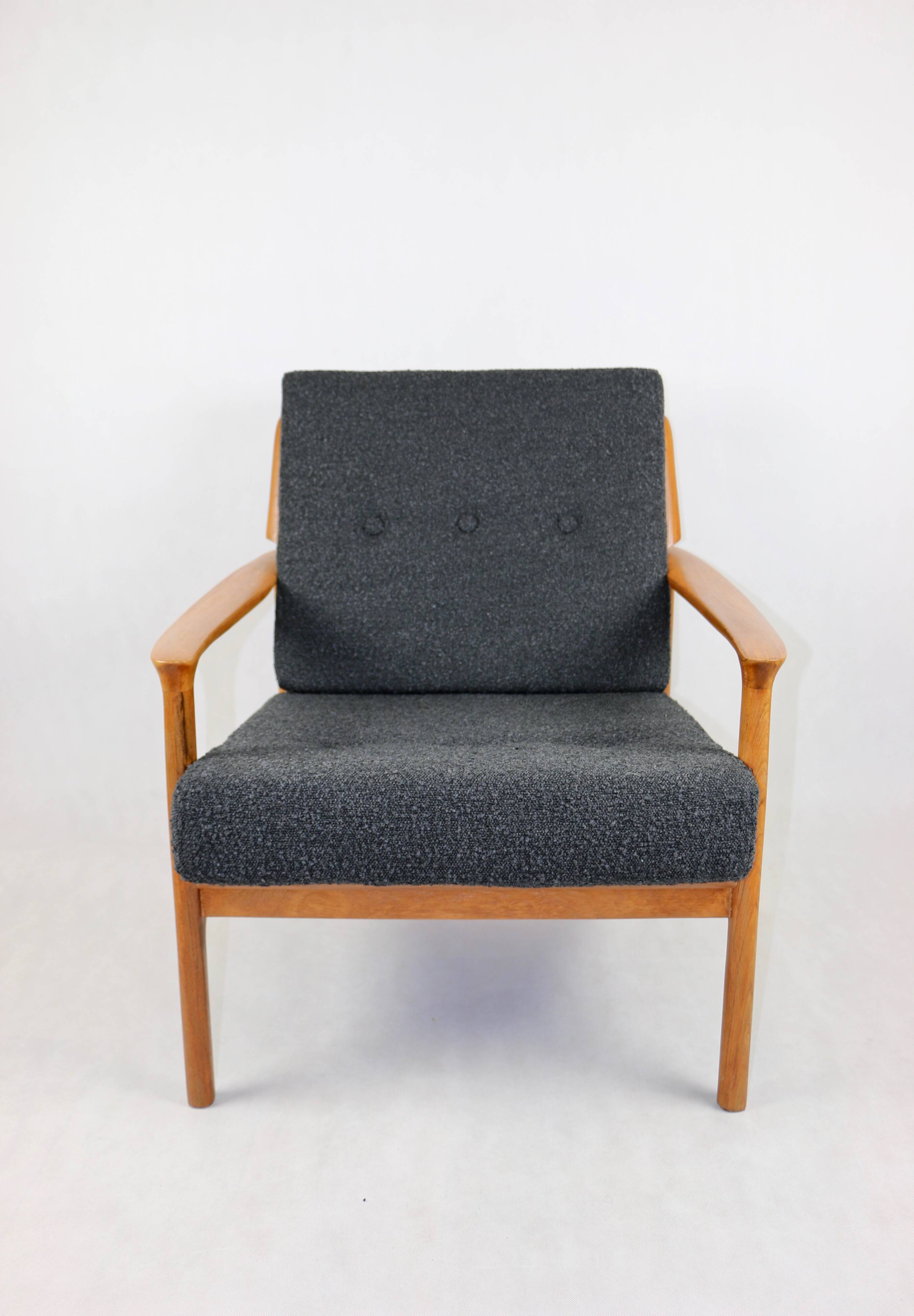 Danish Black Boucle Lounge Chair, 1970s