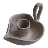 Vallauris grey candle holder with pink flowers, signed.
