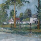 Huile sur toile entrée de village ensoleillé