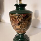 Old Ceramic Lamp Base Green Floral Decor Signed Olivier Corro