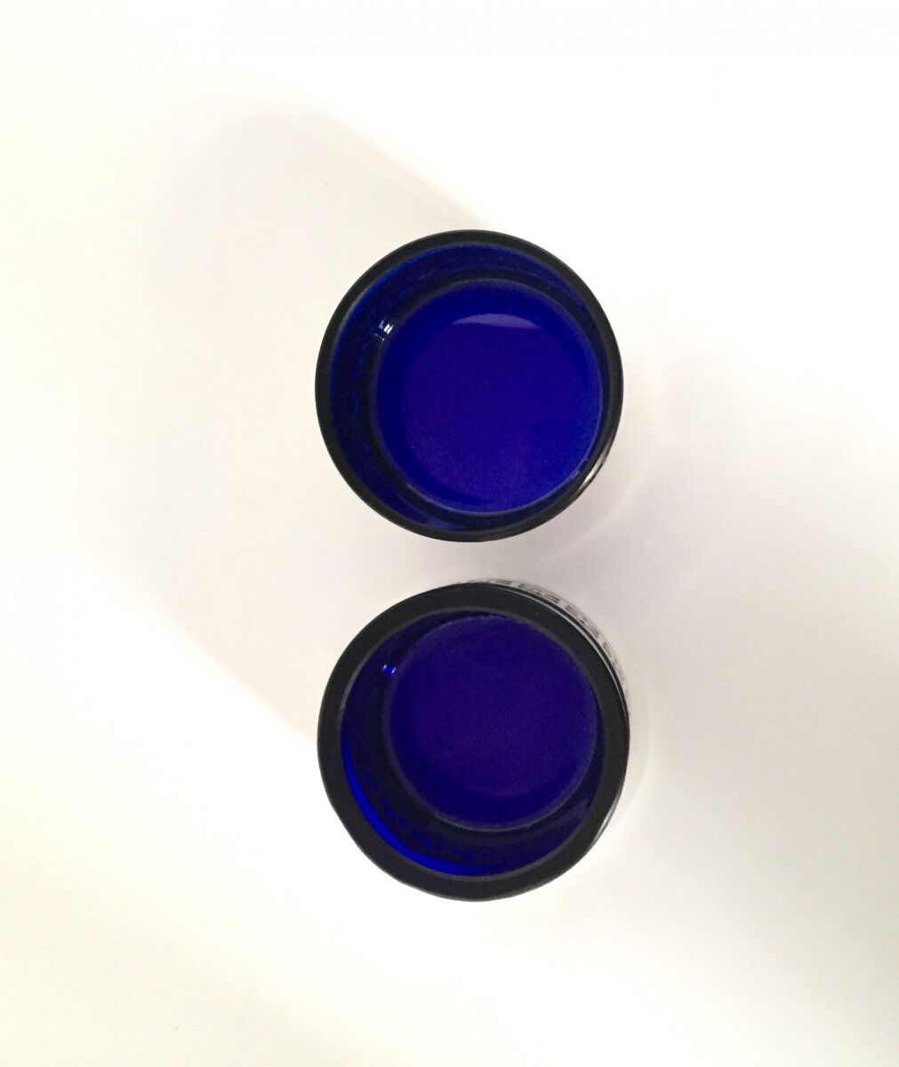 Pair of crystal salt shakers blue and silver