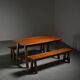 Mahogany dining table and benches, mountain work, France circa 1960