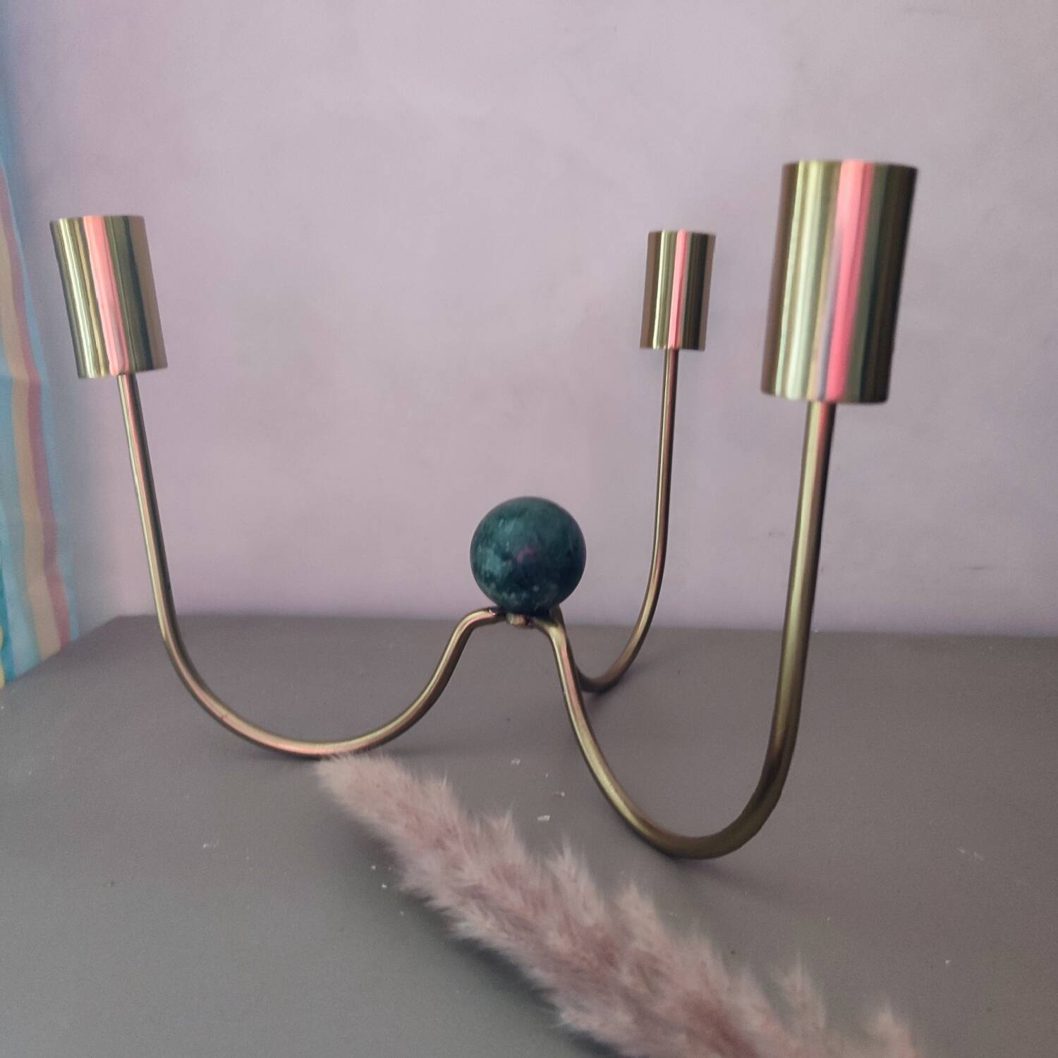 3-branch design candle holder in brass