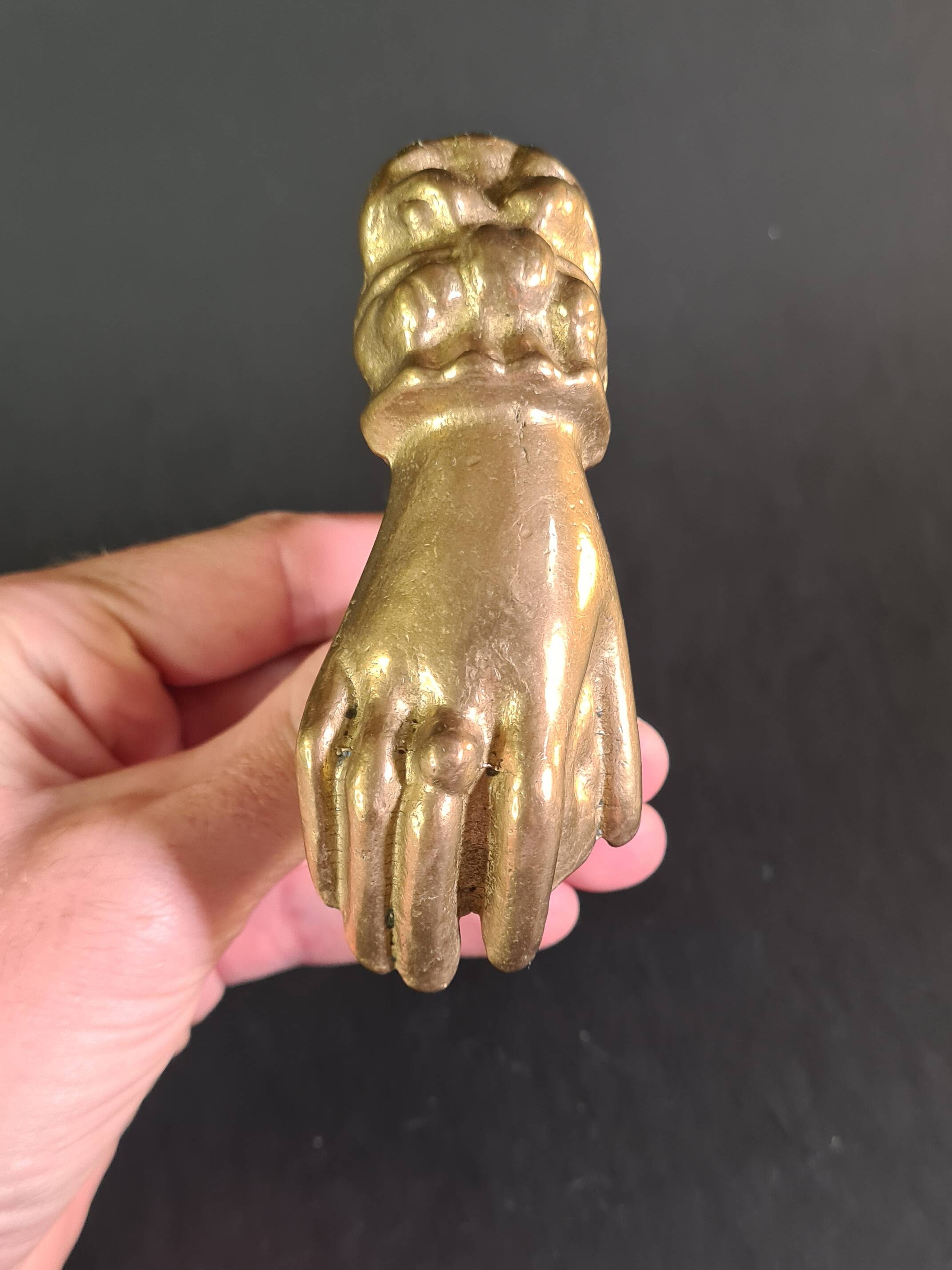 Antique gilt bronze door knocker – Stylized hand