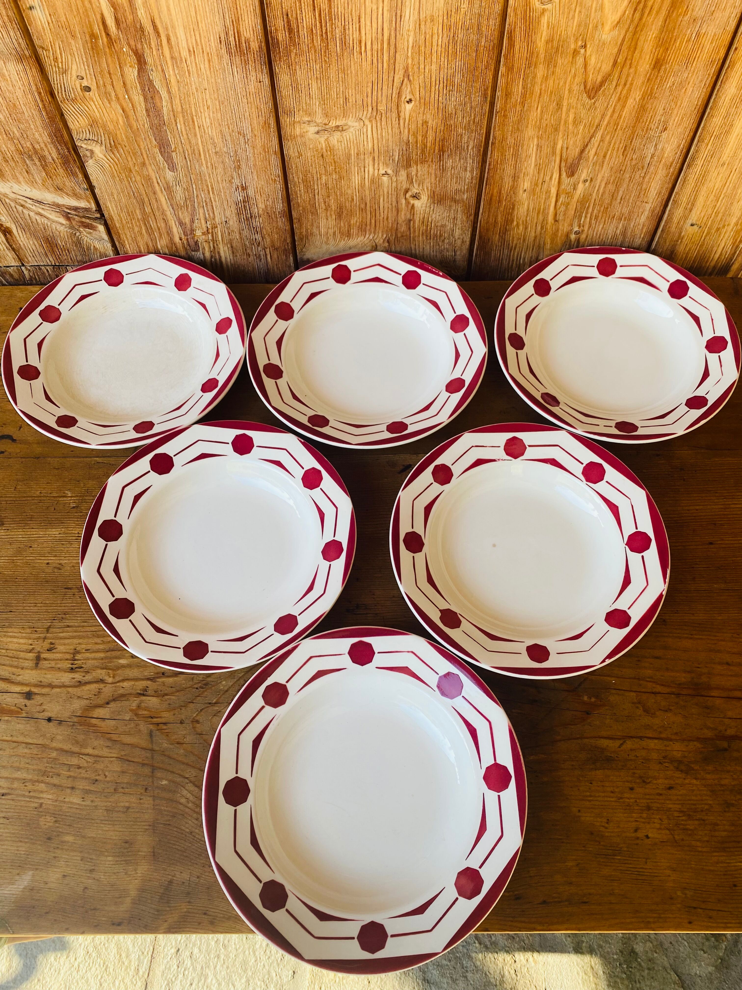 Set of 6 hollow plates old DIGOUIN model 'Chives'