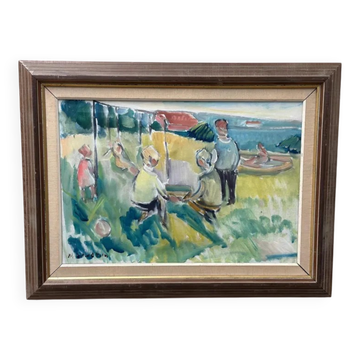 Original Swedish Oil on Canvas – “Friends” by Nils Sewerin – Vintage & Framed