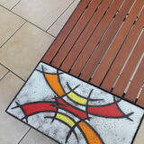 Coffee table tray teak ceramic signed MJR 60s