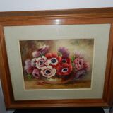 Watercolor painting framed under glass signed Madeleine Renaud