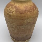 Vase vintage en céramique d’accolay, art brutaliste, signé hubert guy