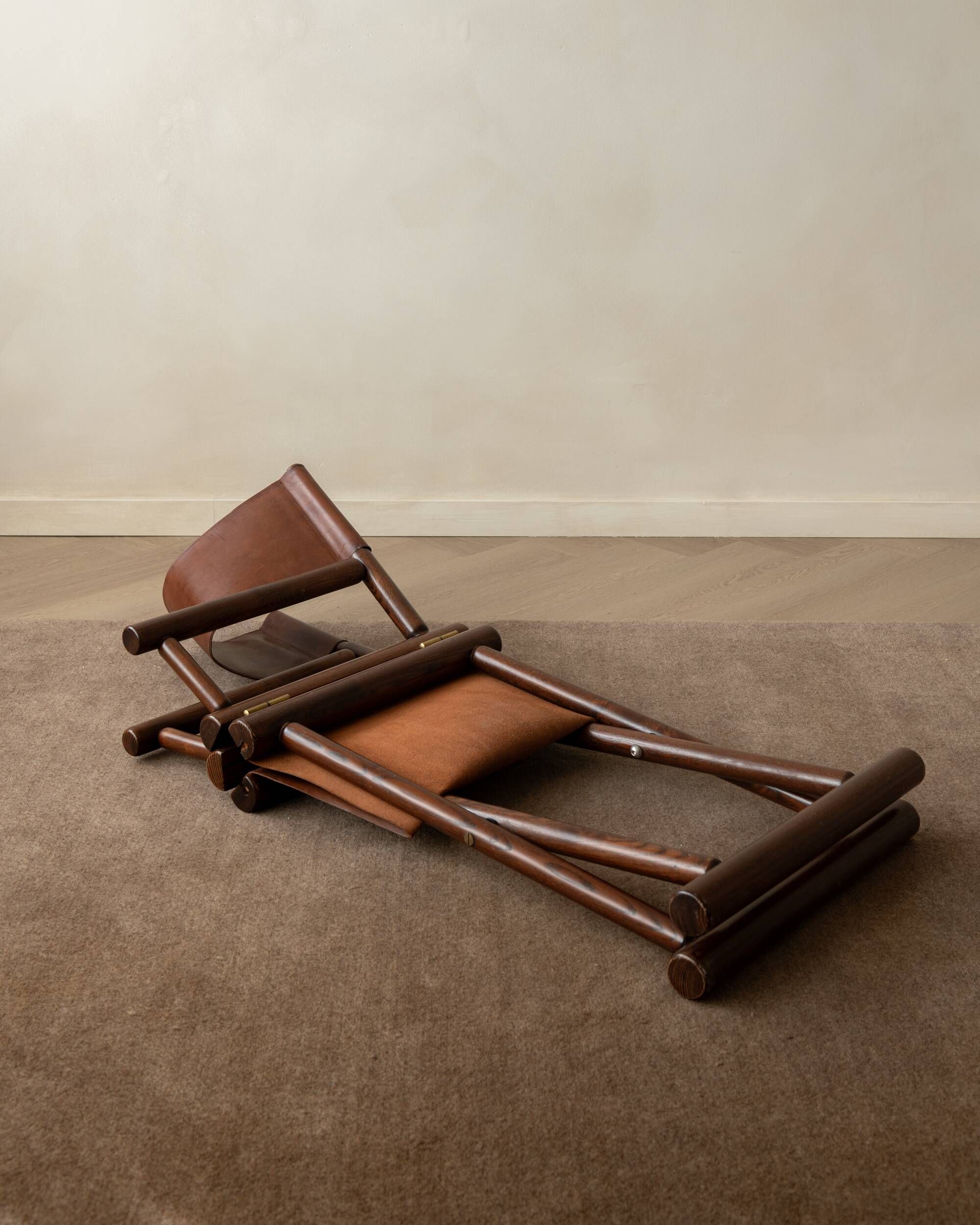 Italian Modern Vintage Folding Director's Chair in Wood and Leather, 1980s