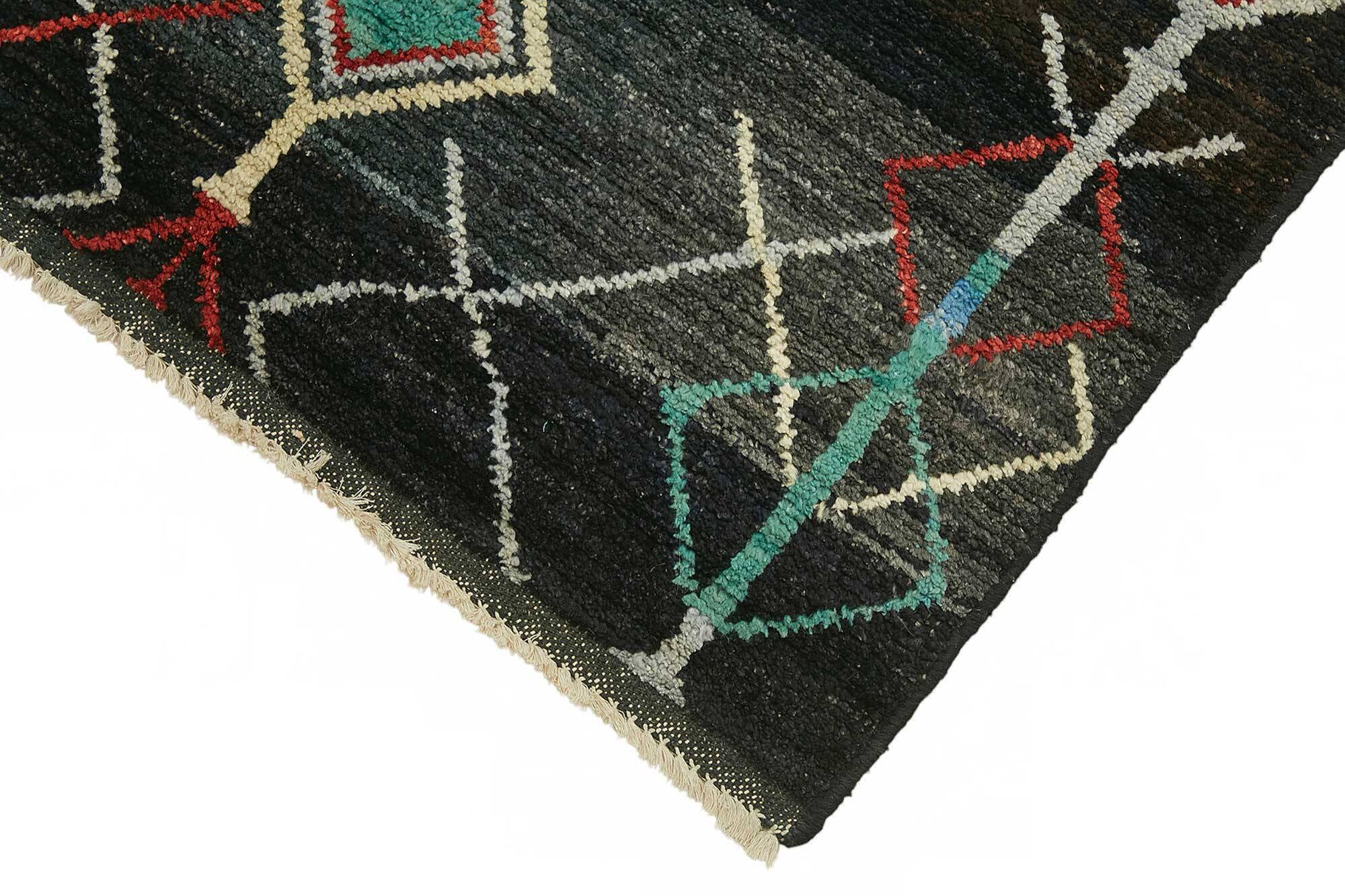 Handmade Turkish One of a Kind 92 cm x 419 cm Black Wool Runner Carpet