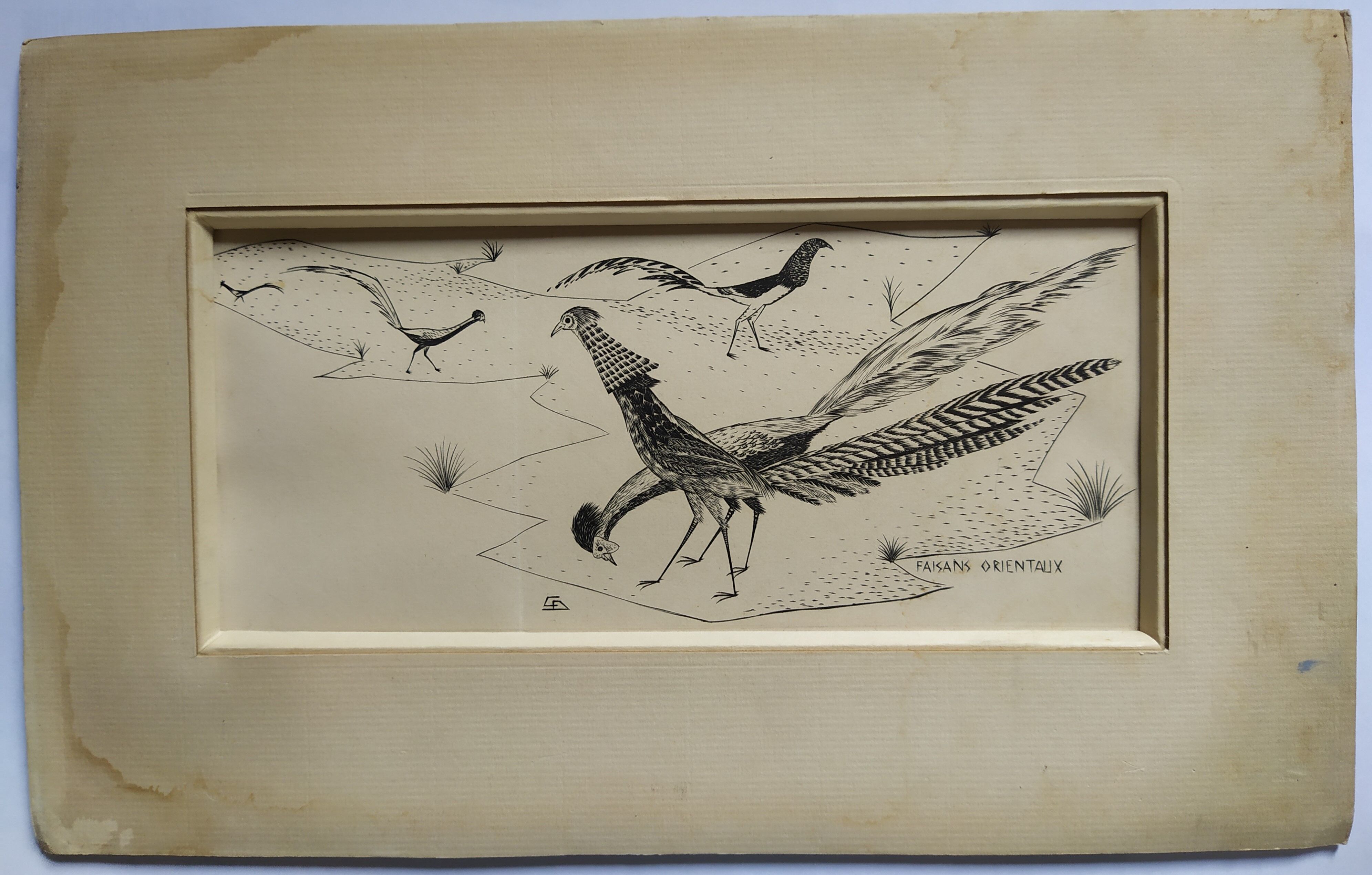 Engraving "Oriental Pheasants" 1950s