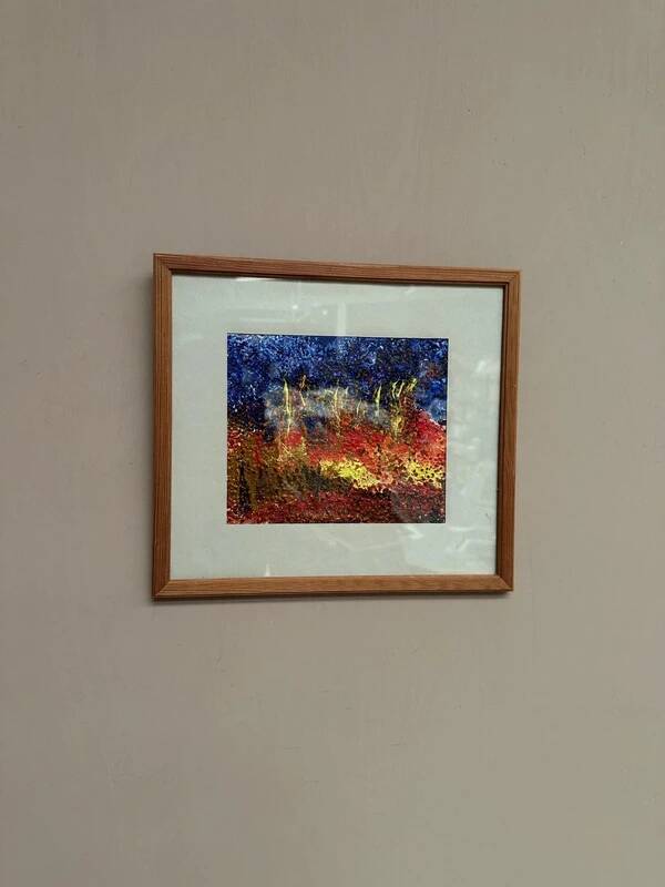 European vintage oil on canvas "Abstract" by unknown artist, glazed and framed 33×30cm
