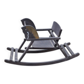 Vintage wooden rocking horse in painted brown — 1950s, Czech Republic