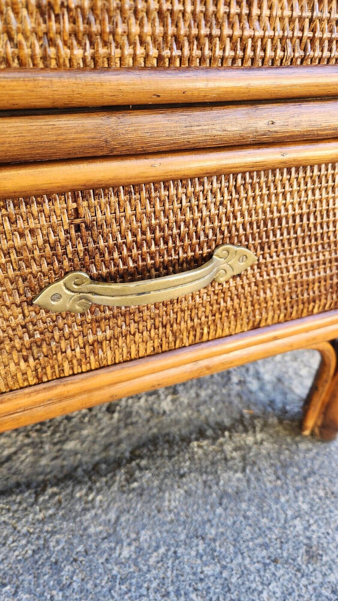 Commode vintage en rotin et osier tressé – 3 tiroirs / Style Boho & Chabby
