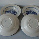 Set of 4 old hollow ceramic plates Saint Clement large blue flower