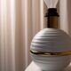 White Ceramic Table Lamp with Gold Band, Italy 1980s – Hollywood Regency Vintage