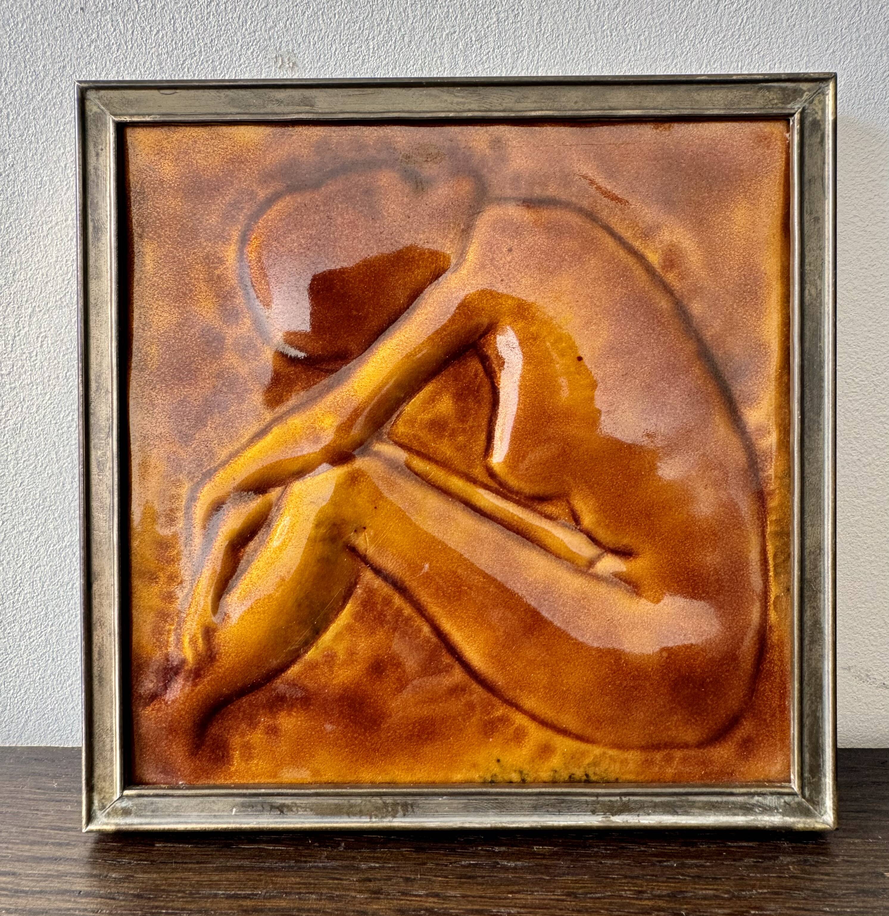 Vintage Ceramic Relief Tile Framed Female Figure