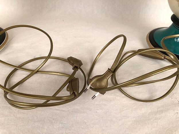 Large pair of 19th century polychrome porcelain vases decorated with landscapes, mounted as lamps