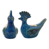 Pair of vintage peacock statues, Aldo Londi for Bitossi, Rimini blu series.