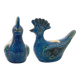 Pair of vintage peacock statues, Aldo Londi for Bitossi, Rimini blu series.