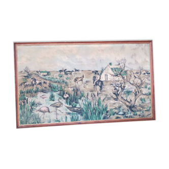 old print tapestry on canvas Camargue decor