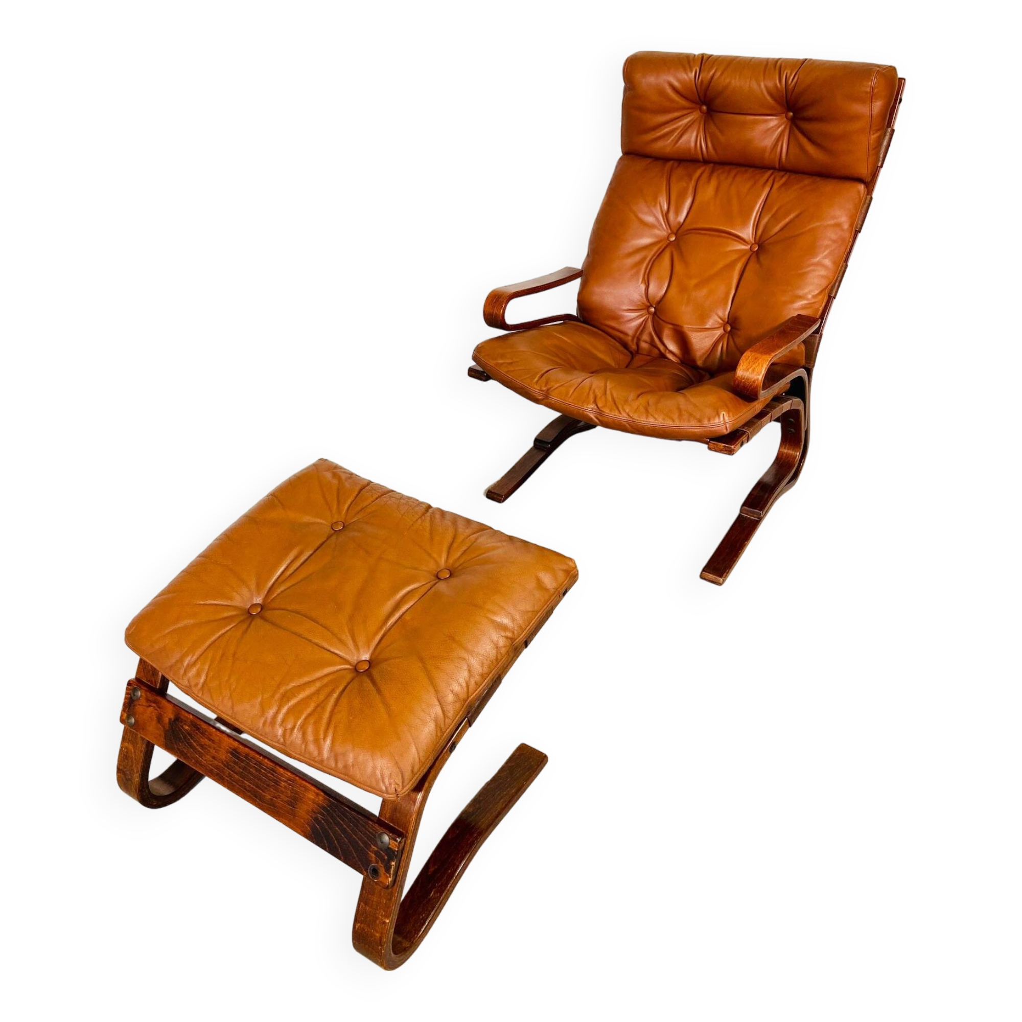 Vintage scandinavian cognac lounge chair by oddvin rykken 1960s