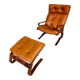 Vintage scandinavian cognac lounge chair by oddvin rykken 1960s
