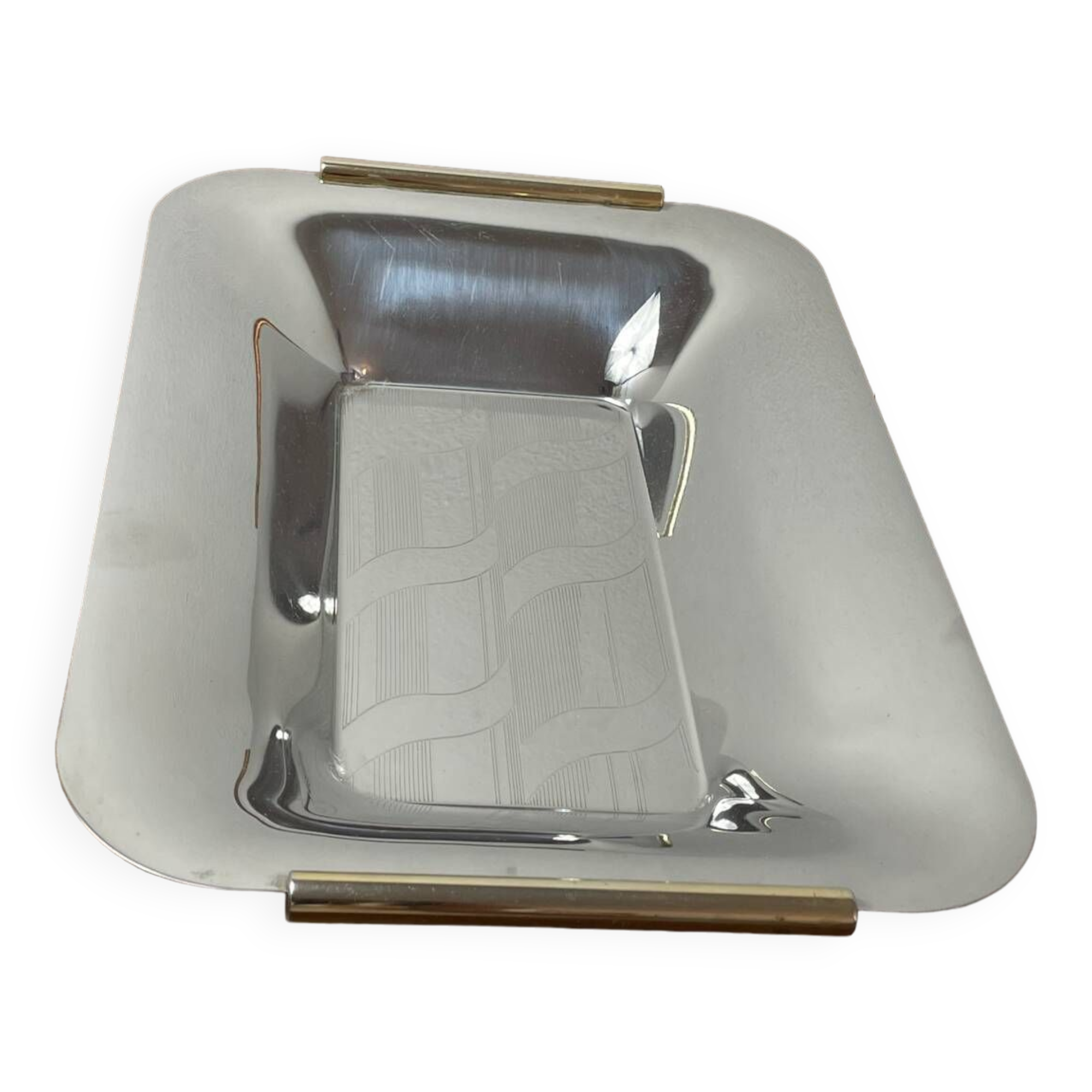 Silver and gold metal serving tray